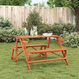 Berkfield Home Picnic Table with Benches Solid Wood Fir 2-in-1 Convertible in Orange - thumbnail 3