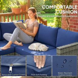 OUTSUNNY 4 Pieces Rattan Garden Furniture Sofa Set with Coffee Table Blue - thumbnail 6