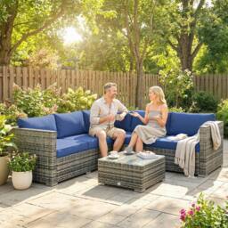 OUTSUNNY 4 Pieces Rattan Garden Furniture Sofa Set with Coffee Table Blue - thumbnail 1