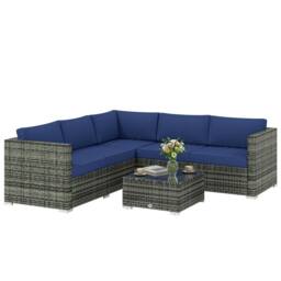 OUTSUNNY 4 Pieces Rattan Garden Furniture Sofa Set with Coffee Table Blue - thumbnail 2