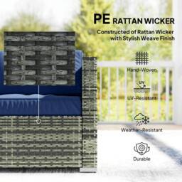 OUTSUNNY 4 Pieces Rattan Garden Furniture Sofa Set with Coffee Table Blue - thumbnail 4