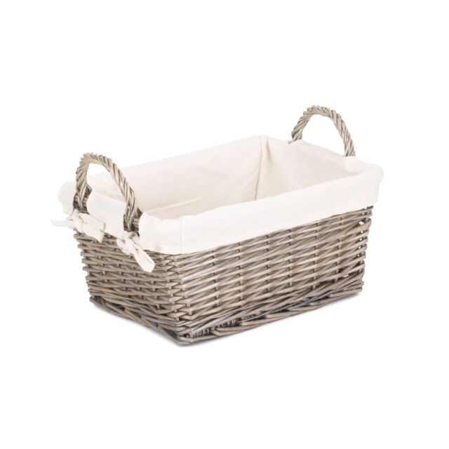 Red Hamper Wicker Antique Wash Handled Lined Storage Basket in White - Size: Small - image 1