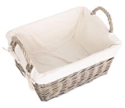 Red Hamper Wicker Antique Wash Handled Lined Storage Basket in White - Size: Small - thumbnail 3