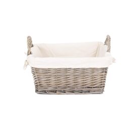 Red Hamper Wicker Antique Wash Handled Lined Storage Basket in White - Size: Small - thumbnail 2
