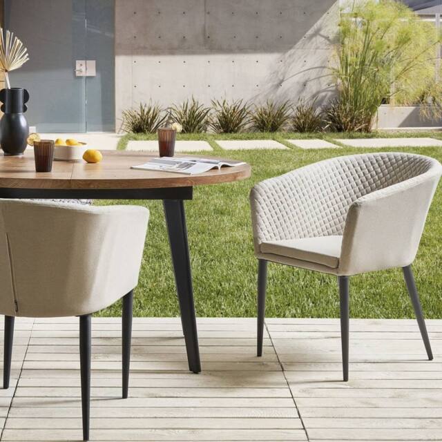 Wyld and Coco Set 2 Beige Fabric Outdoor Armchairs Weatherproof Olefin Quick - image 1