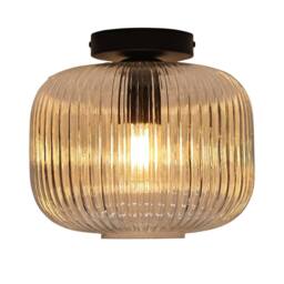 First Choice Lighting Set of 2 Batley Large - Clear Ribbed Glass Black Ceiling Lights - thumbnail 3