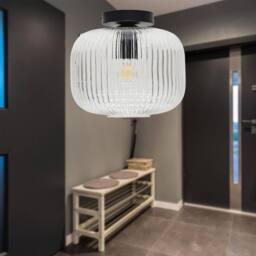 First Choice Lighting Set of 2 Batley Large - Clear Ribbed Glass Black Ceiling Lights - thumbnail 4