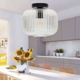 First Choice Lighting Set of 2 Batley Large - Clear Ribbed Glass Black Ceiling Lights - thumbnail 5
