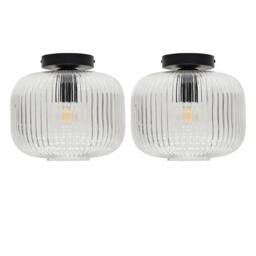 First Choice Lighting Set of 2 Batley Large - Clear Ribbed Glass Black Ceiling Lights - thumbnail 1