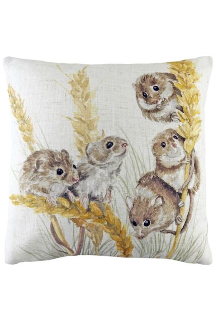 Evans Lichfield Woodland Field Mice Water Colour Hand-Painted Cushion - Size: 43 cm x 43 cm - image 1