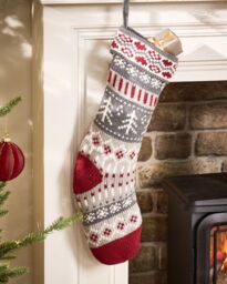 Dibor Set of 4 Grey Fair Isle Nostalgia Knit Xmas Gift Christmas Stocking in Red - Size: 4 Pack