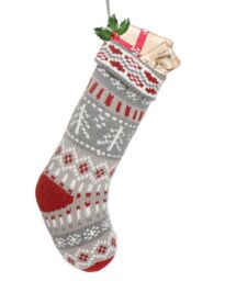 Dibor Set of 4 Grey Fair Isle Nostalgia Knit Xmas Gift Christmas Stocking in Red - Size: 4 Pack - thumbnail 2