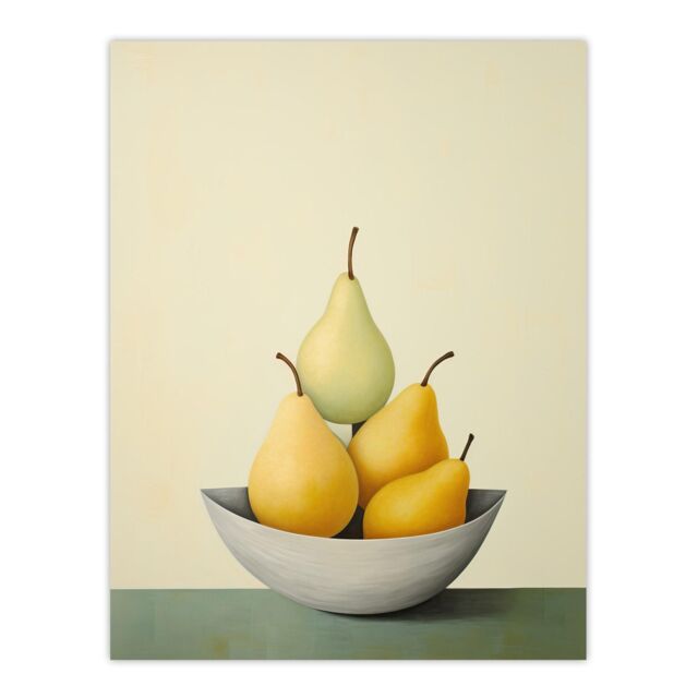 "Wee Blue Coo Wall Art Print All Gone Pear Shaped Oil Painting Sage Green Orange Bright Fruit Poster in Yellow - Size: W18"" x H24""" - image 1