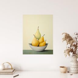 "Wee Blue Coo Wall Art Print All Gone Pear Shaped Oil Painting Sage Green Orange Bright Fruit Poster in Yellow - Size: W18"" x H24""" - thumbnail 4