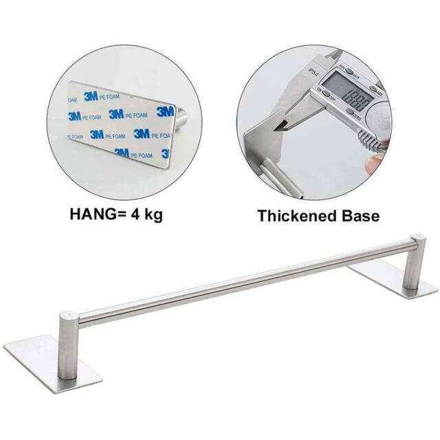 KORVIXA Self Adhesive Towel Rail Bathroom Towel Holder in Silver - image 1