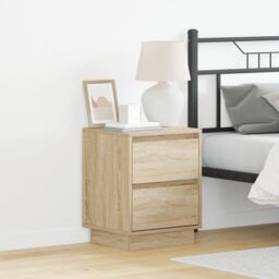 Berkfield Home Bedside Cabinet with LED Lights Sonoma Oak 39x34.5x50 cm in Beige - thumbnail 1