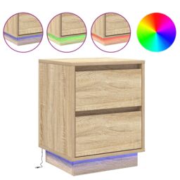 Berkfield Home Bedside Cabinet with LED Lights Sonoma Oak 39x34.5x50 cm in Beige - thumbnail 4