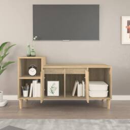 Berkfield Home TV Cabinet Sonoma Oak 100x35x55 cm Engineered Wood in Light Brown - Size: 100 x 35 x 55 cm - thumbnail 3