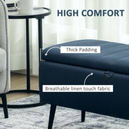 HOMCOM Storage Ottoman Bench, Linen Fabric Footstool with Steel Legs in Dark Blue - thumbnail 6