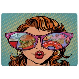 Benjamin Tate Design Woman With Sunglasses. Fast Food & Sweets In The Reflection Designer Rug in Natural - Size: Large - thumbnail 1
