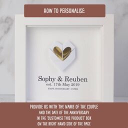 Afewhometruths Personalised First Anniversary Paper Heart - Origami Keepsake in White Frame in Gold - thumbnail 4
