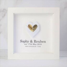 Afewhometruths Personalised First Anniversary Paper Heart - Origami Keepsake in White Frame in Gold - thumbnail 2