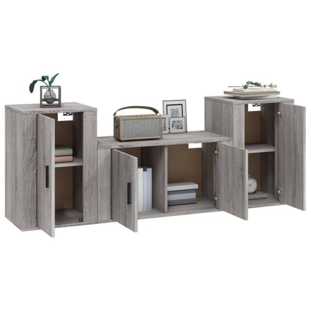 Berkfield Home Classic 3 Piece TV Cabinet Set Grey Sonoma Engineered Wood - image 1