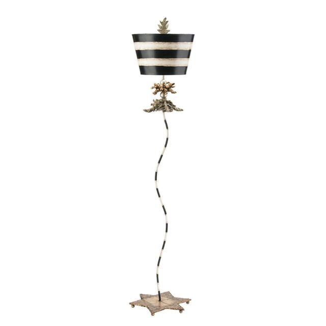 Loops Floor Lamp Gold Leaf & Black Striped Stem Star Base Striped Shade LED E27 100W