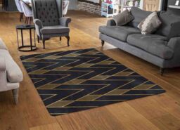 Benjamin Tate Design Gold Geometreic Lines Rug in Natural - Size: Large - thumbnail 2