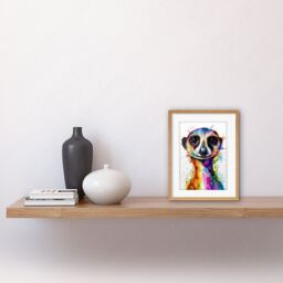 "Artery8 Wall Art Print Meerkat Splash Paint Watercolour Painting Artwork Framed 9X7 Inch in Beige - Size: W7"" x H9""" - thumbnail 2