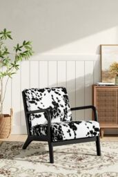 Living and Home Leopard Print Velvet Upholstered Armchair in Black - thumbnail 1