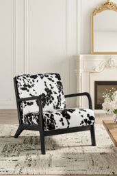 Living and Home Leopard Print Velvet Upholstered Armchair in Black - thumbnail 2