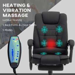STILVORA Massage Office Chair with Reclining Back & Footrest in Black - thumbnail 6
