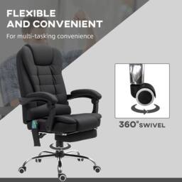 STILVORA Massage Office Chair with Reclining Back & Footrest in Black - thumbnail 9