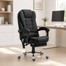 STILVORA Massage Office Chair with Reclining Back & Footrest in Black