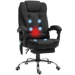 STILVORA Massage Office Chair with Reclining Back & Footrest in Black - thumbnail 4