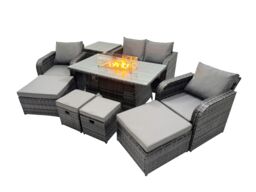 Fimous Garden Rattan Reclining Chair Love Sofa with 2 Big Stool in Dark Grey - thumbnail 2