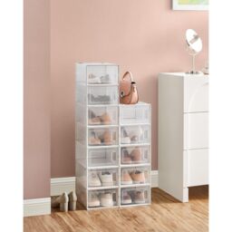 SONGMICS Pack of 12 Stackable Storage Organisers Foldable Medium Sized Boxes in White - thumbnail 2