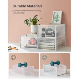 SONGMICS Pack of 12 Stackable Storage Organisers Foldable Medium Sized Boxes in White - thumbnail 5