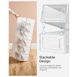 SONGMICS Pack of 12 Stackable Storage Organisers Foldable Medium Sized Boxes in White - thumbnail 4