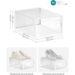 SONGMICS Pack of 12 Stackable Storage Organisers Foldable Medium Sized Boxes in White - thumbnail 3