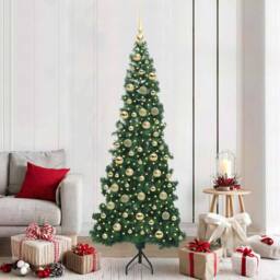 Berkfield Home Corner Artificial Christmas Tree Green 210 cm PVC & Metal - thumbnail 1