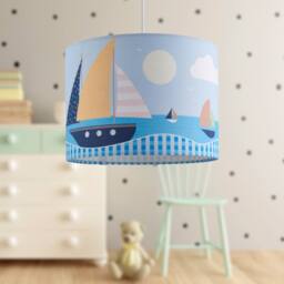 First Choice Lighting Sailing Boats Scene - Blue 25cm Easy Fit Pendant Fabric Shade - thumbnail 2
