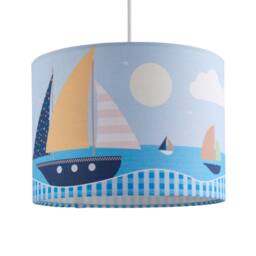 First Choice Lighting Sailing Boats Scene - Blue 25cm Easy Fit Pendant Fabric Shade - thumbnail 1