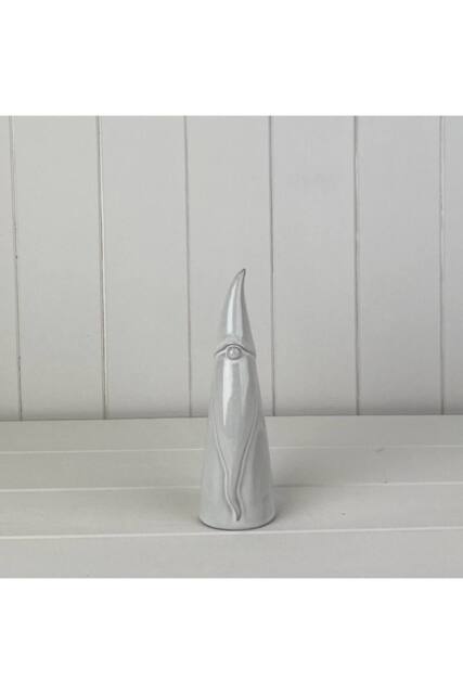 KDMD White Cosy Glazed Ceramic Tall Gonk Ornament with Textured Detail in Light Grey - image 1