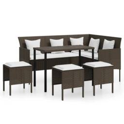 Berkfield Home 5 Piece L-shaped Couch Sofa Set with Cushions Poly Rattan Brown - thumbnail 1