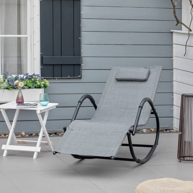 OUTSUNNY Zero Gravity Rocking Lounge Chair Pillow Garden Outdoor Furniture in Grey - image 1