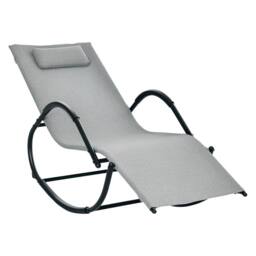 OUTSUNNY Zero Gravity Rocking Lounge Chair Pillow Garden Outdoor Furniture in Grey - thumbnail 2