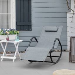 OUTSUNNY Zero Gravity Rocking Lounge Chair Pillow Garden Outdoor Furniture in Grey