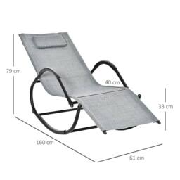 OUTSUNNY Zero Gravity Rocking Lounge Chair Pillow Garden Outdoor Furniture in Grey - thumbnail 3